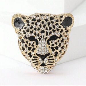 Elegant Gold and Black Leopard Brooch, Cheetah Brooch